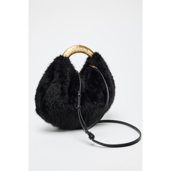 ZARA FAUX FUR HANDBAG WITH METAL HANDLE - Picture 1 of 7